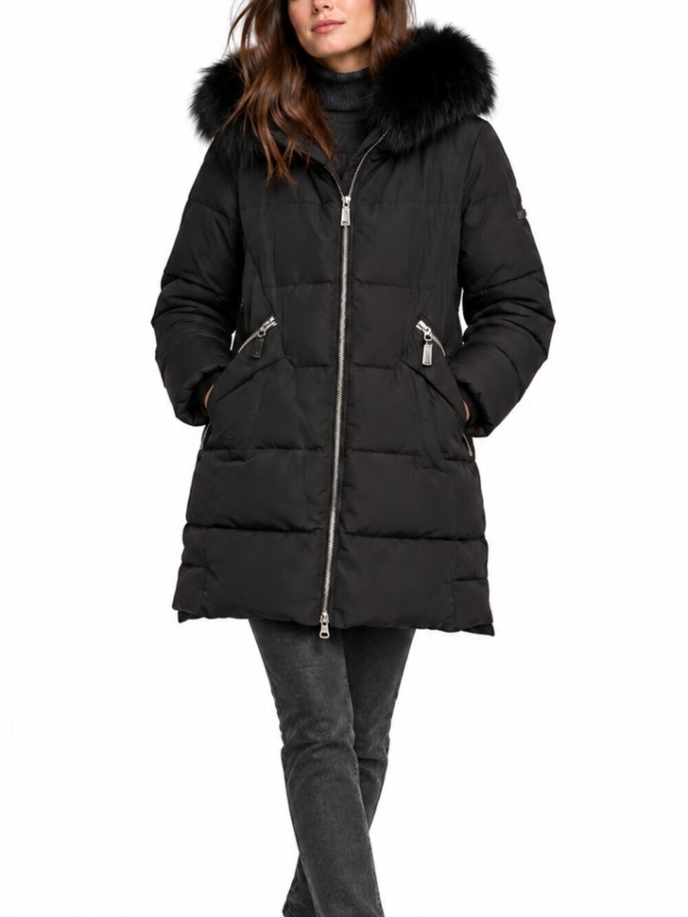 Derek Lam 10 Crosby Down Quilted Parka Fox Fur Hood Puffer Coat